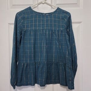 Cat & Jack Girls Turquoise Metallic Stripe Long Sleeve Peplum Top Size XL 14/16
